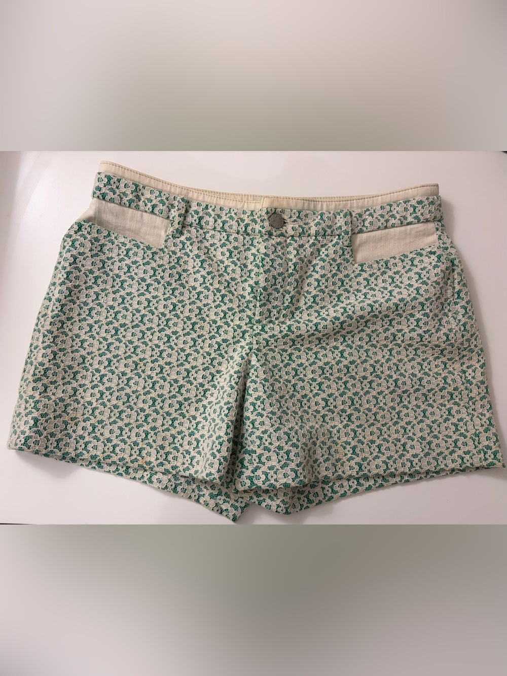 Anthropologie Cartonnier Green White Lace Shorts